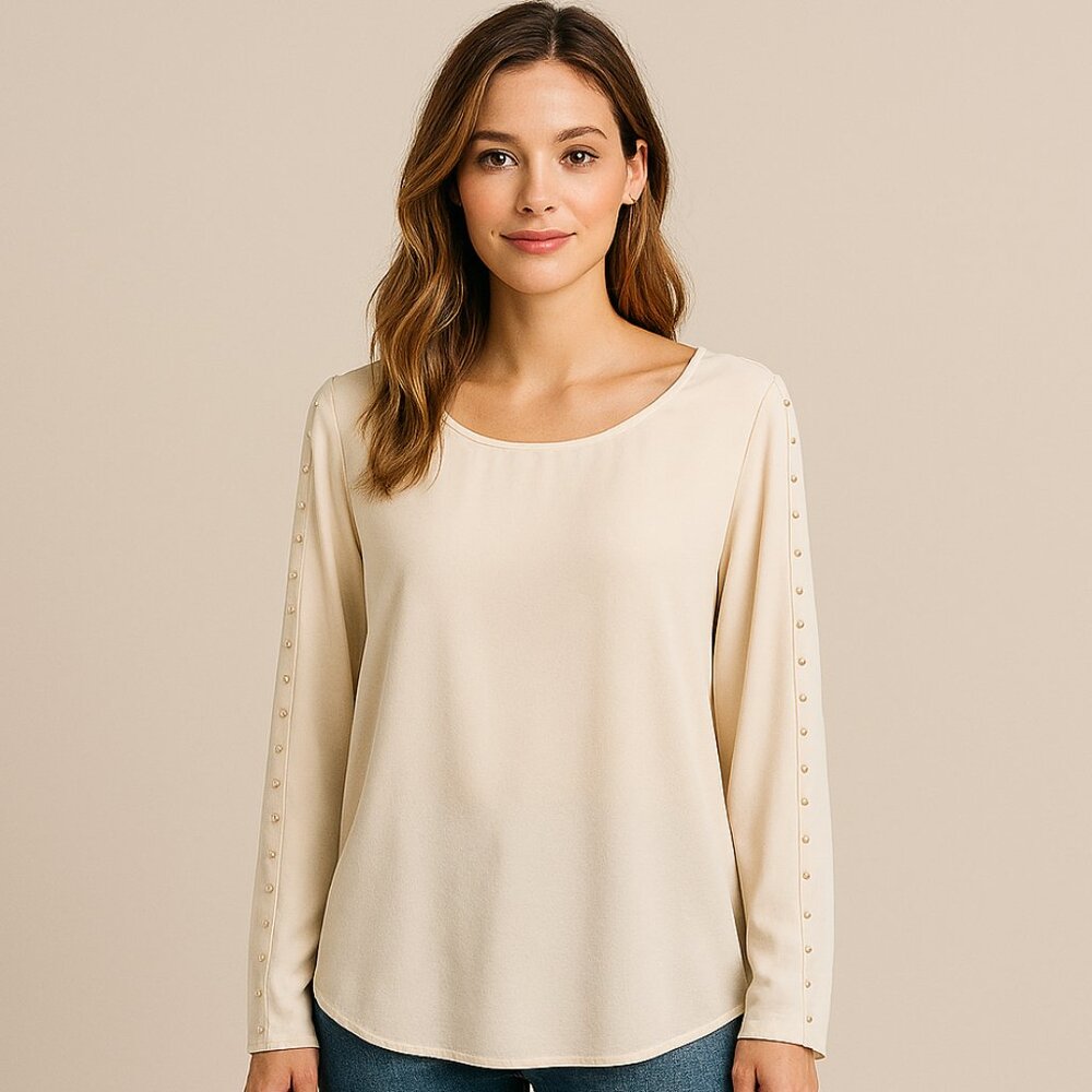 Guess by Marciano cream Womens Sweater with sleeve gold ring Detail Size S